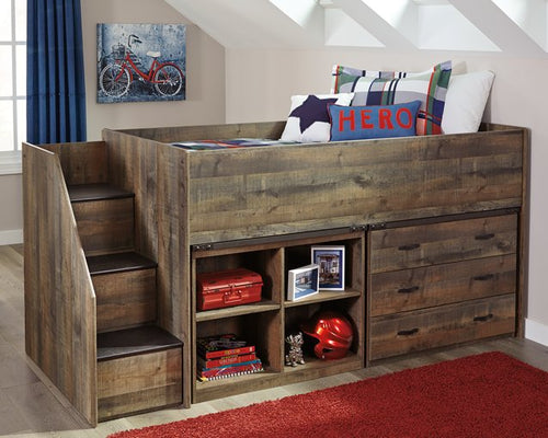 Trinell Twin Loft Bed with 3 Drawer Storage and Bookcase image