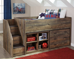 Trinell Twin Loft Bed with 3 Drawer Storage and Bookcase image